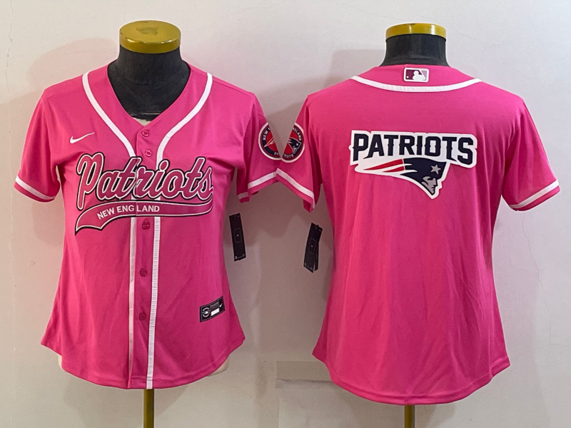 Women's New England Patriots Pink Team Big Logo With Patch Cool Base Stitched Baseball Jersey(Run Small)